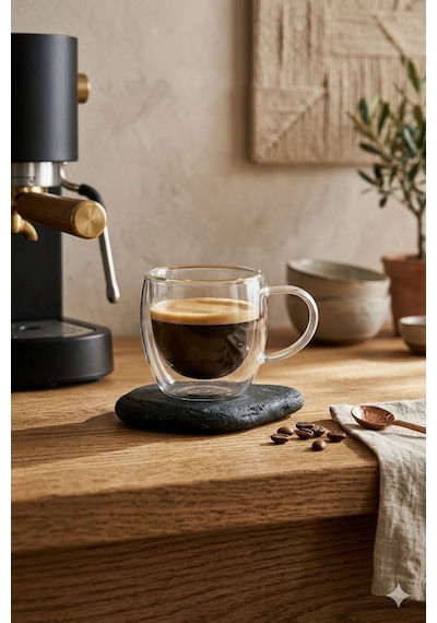 Türk Kahvesi Bardağı Kuplu Espresso Bardağı Çift Cidarlı 80 Ml 1 Adet Şeffaf