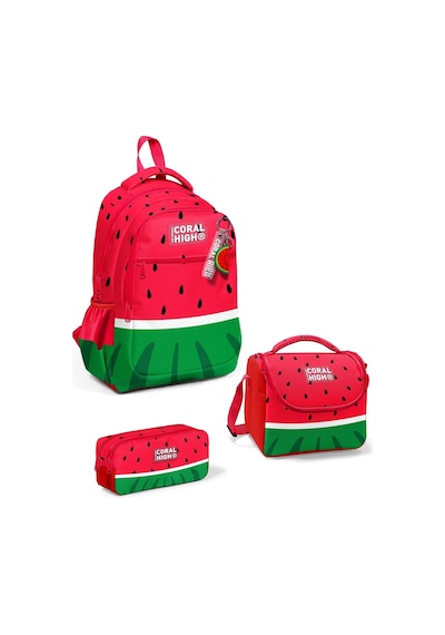 Coral High Kids Kırmızı Yeşil Karpuz Desenli 3'lü Okul Çanta Seti Set0114428 - Erkek Çok Renkli