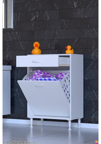 Emir 55 Cm 1 Gözlü Kirli Çamaşır Sepetli Ve Çekmeceli Çok Amaçlı Banyo Dolabı Beyaz