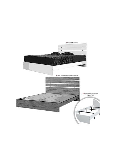 Pasifichome Huga Çift Kişilik Beyaz Karyola 160Cm /160X200 Başlıklı Karyola