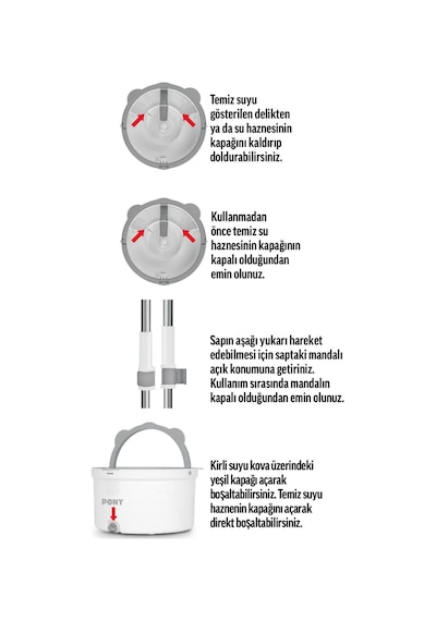Pony 2 Adet Yedekli Temiz & Kirli Suyu Ayırma Özelliği Otomatik Temizlik Seti Mop Paspas