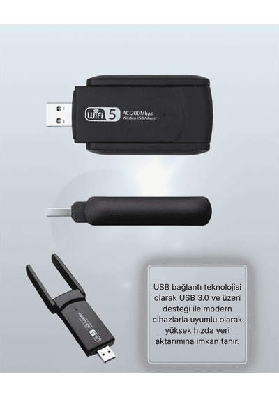 Çift Bant Wifi Adaptör 1200 Mbps Tak-çalıştır
