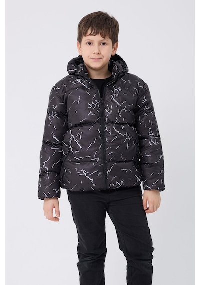Erkek Çocuk Çıkabilir Kapüşonlu Su Ve Rüzgar Geçirmez Cepli Kışlık Şişme Mont & Kaban & Parka-62 Siyah