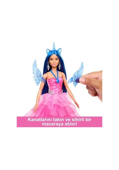 , 65. Yıla Özel, Mavi Saçlı, Pembe Elbiseli Bebek İle Safir Kanatlar Gibi Aksesuarlar, Hrr16