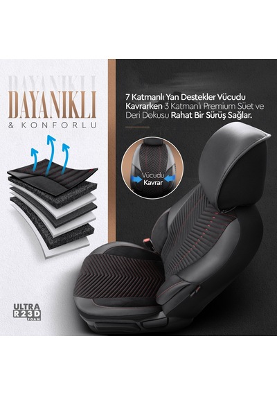 Advanced Design Özel Tasarım Premium Deri-Keten Ekstra Destekli Universal Oto Koltuk Kılıfı Tam Set
