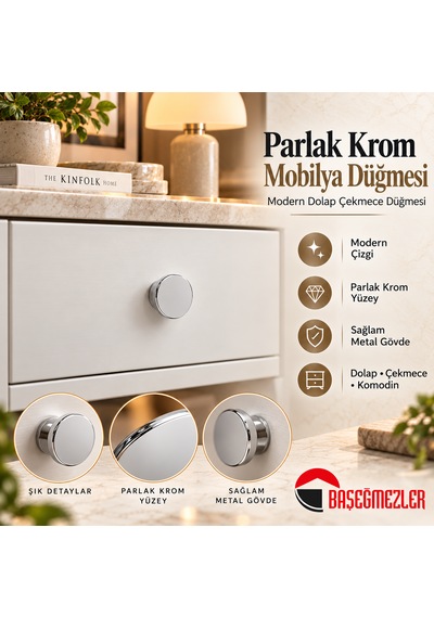 Haskan Yuvarlak Düğme Kulp Krom