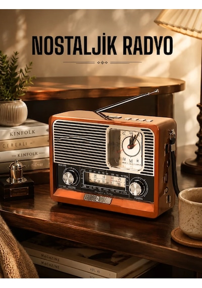 Ahşap Görünümlü Retro Bluetooth Radyo Usbaux Ve Sd Kart Girişli