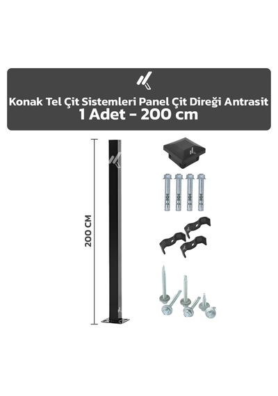 Panel Çit Direği Antrasit 1 Adet 200 CM + Aksesuarlar