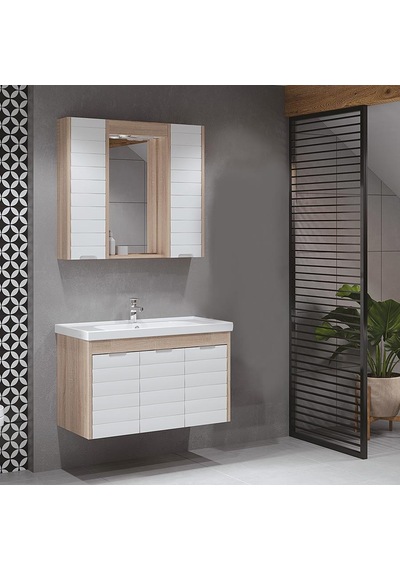 Turkuaz Seramik Frame Etajerli Lavabo 90 x 45 CM-Denko Mostar 90 Alt Modül Turkuaz Seramik Frame Etajerli Lavabo 90 x 45 CM-Denko Mostar 90 Alt Modül