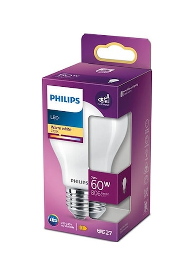 Philips LED Classic Buzlu Filament Ampul 7W 806 Lumen 2700K Sarı Işık A60 E27 Duy (60W Eşleniği)
