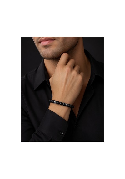 Alnis Atelier Mat Oniks ve Hematit Doğal Taş Kadın Erkek Bileklik - 8 mm, Elastik