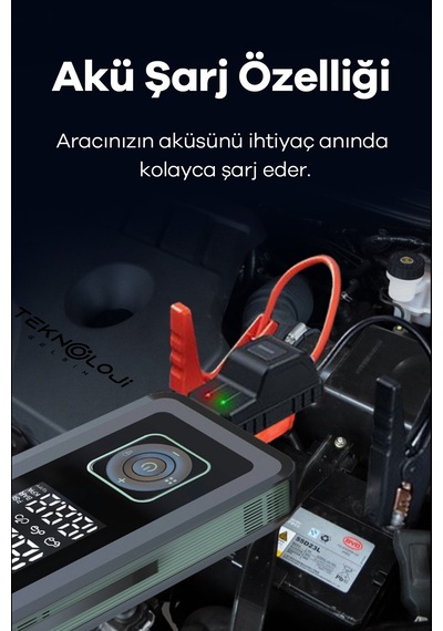 Taşınabilir Araç Pompası 10.000mah Akü Şarj Eden Otokompresör Elfeneri Powerbank Çanta  3in1