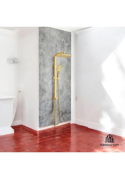 İsaoğlu Yapı Gold Duş Sistemi Kare Premium Banyo Bataryası Dahil Gold Yağmurlama Gold