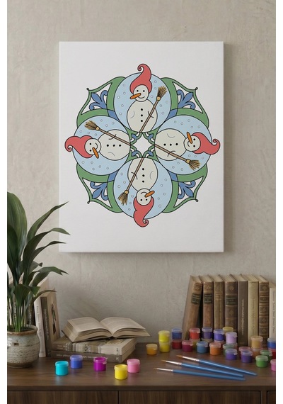 Kardan Adam Desenli Mandala Tuval Boyama Seti 40x50 Cm