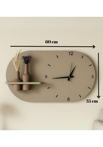 Modern Tasarım Raflı Nera Duvar Saati 60x35 Tay Tüyü