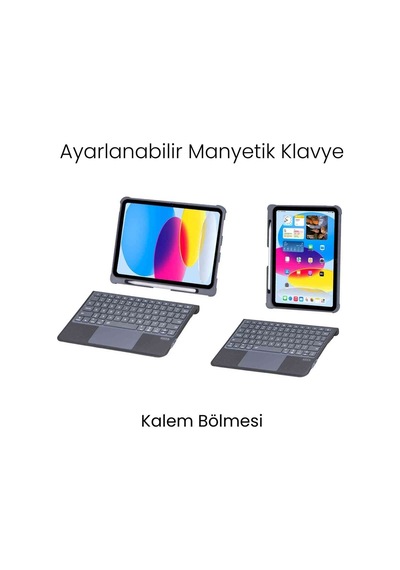 Apple Uyumlu iPad  11. Nesil 360 Manyetik Standlı Ledli Touchpadli Katanya Klavyeli Tablet Kılıfı Klavyeli Kılıf