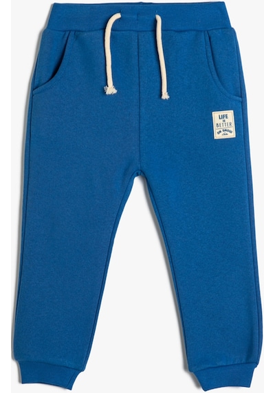Koton Jogger Eşofman Altı Aplike Detaylı Beli Bağlamalı Şardonlu Mavi 4wmb40158tk 4WMB40158TK601 Mavi