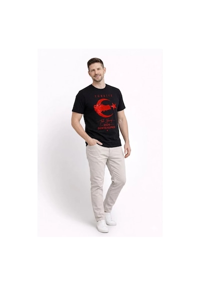 Erkek Türkiye Ay Yıldız Baskılı Taraftar Forma T-shirt - Siyah