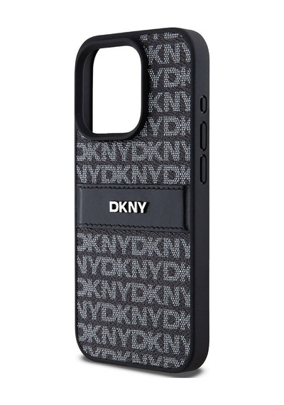 Apple Uyumlu iPhone 15 Pro Max Kılıf Dkny Lisanslı 3d Yazılı Repeat Texture Pattern Kapak Siyah