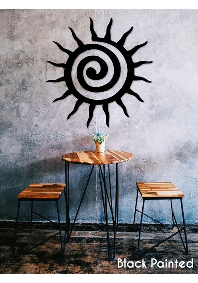 Spiral Güneş Doğal Ahşap Kaplama Siyah Duvar Dekoru, Geometrik Spiritüel Zen Duvar Sanatı, 30 Cm Çap Diğer