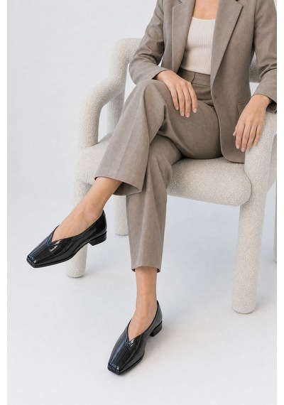 Luvi Shoes Helene Siyah Baskı Kadın Babet Ayakkabı