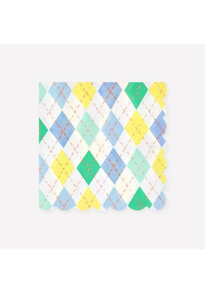 Meri Meri - Argyle Large Napkins - Baklava Desenli Peçeteler - L - 16 Adet