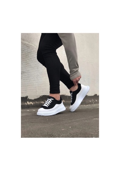 Mevese Rovero Erkek Bağcıklı Cilt Günlük Sneaker Ayakkabı Siyah Beyaz
