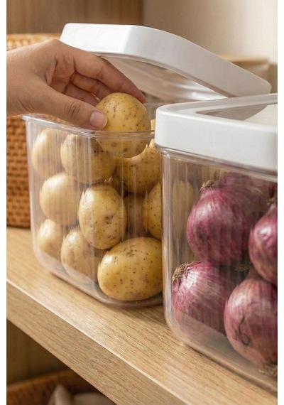 2'li 12 Lt Multibox Beyaz Kayar Kapaklı Saklama Kabı & Erzak Kabı & Patates Soğan Kovası Siyah