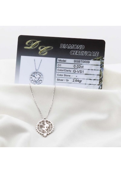Pırlanta Taş Saat Perisi 0.02 Ct Rodyum Micron Kaplama Gümüş Kolye Gümüş