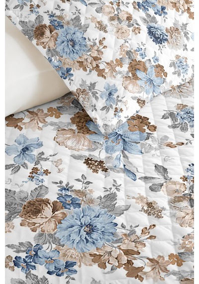 Çiçekli Mavi Otantik Tek Kişilik Pike Takımı - Vintage Floral Yazlık Kapitone Yatak Örtüsü 160x220cm Ayazlı Halı Kıyımı