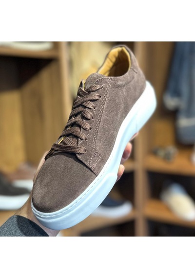 Alza %100 Hakiki Deri Erkek Sneaker Günlük Rahat Ve Şık Ayakkabı - Kahverengi Süet