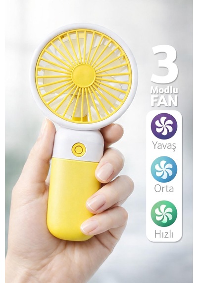 Standlı 3 Mod Şarjlı El Fanı 5 Kademe Seyahat Masaüstü Vantilatör Taşınabilir Mini Fan Sarı F139