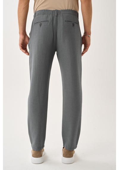 Alexandergardi Regular Fit Beli Lastikli Keten Pantolon gri