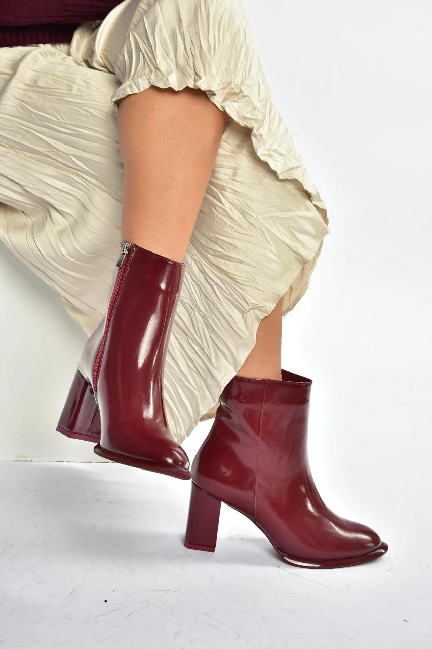 Fox Shoes V590166308 Bordo Rugan Kalın Topuklu Klasik Kadın Bot Bordo-rugan
