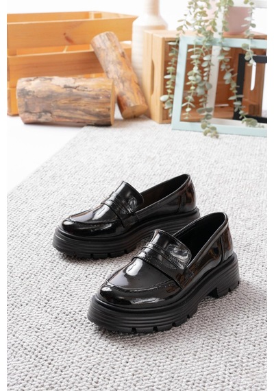 Asmi Shoes Kadın Mira Loafer Günlük Ayakkabı Siyah Rugan Siyah