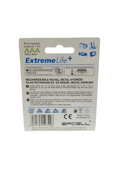 Efcell Aaa 1.2v 700ma Nimh Şarjlı İnce Kalem Pil