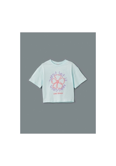 LC Waikiki Lcw Kids Yeşil Bisiklet Yaka Kız Çocuk Crop Tişört 2'li Pastel Green