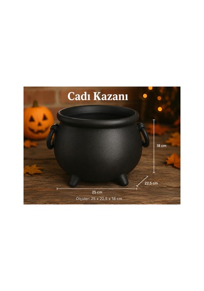 Büyük Boy Cadı Kazanı Şekerlik Halloween Cadılar Bayramı Dekoratif Şeker Kasesi Siyah 25 22,5 18 Cm Tüm Yaşlar