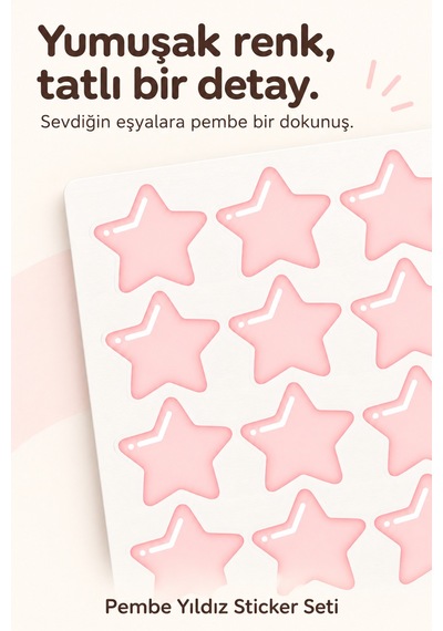 54 Adet Pembe Yıldız Sticker Seti Sevimli Yıldız Çıkartma, Defter Ajanda Hediye Paketi Ve Dekorasyon Sticker Çok Renkli