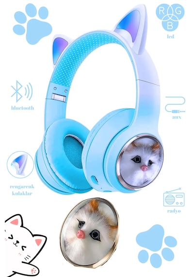 Exenar SW90 Bluetooth 5.3 Kablosuz Kız Ve Erkek Çocuklar İçin Kedi Kulak Üstü Kulaklık