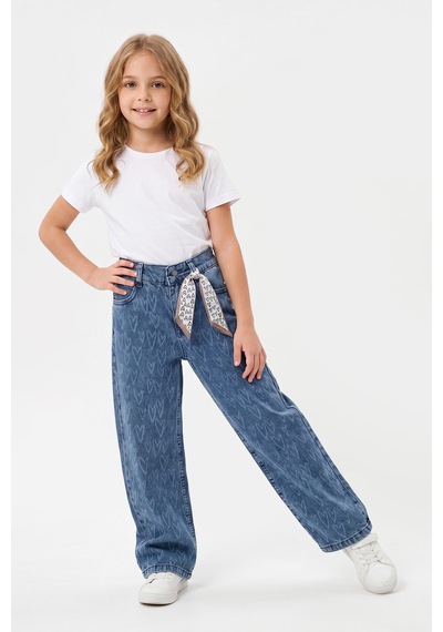 Joy Kids Kız Çocuk Lazer Kalp Baskılı Kot Pantolon 8-11yaş Mavi Açık Mavi