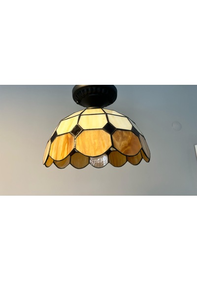Yüceeller Tavan Vitray Avize 30 Cm 12" Kahverengi