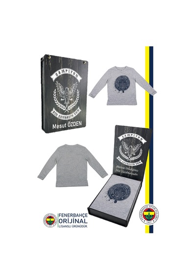 Fenerium Fenerbahçe Lisanslı Yaldızlı Fb Logo Gri Çocuk Sweat Kişiye Özel Ahşap Kutulu Gri