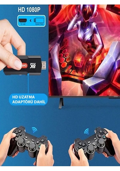 Oyunlu i Game Box Android Tv Stick 8k Hdr 2 Kollu Retro Oyun Konsolu