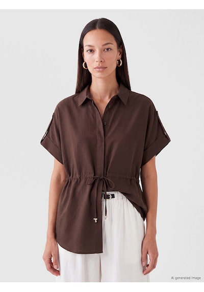 Lcw Everyday Kahverengi Bağcıklı Oversize Kadın Gömlek