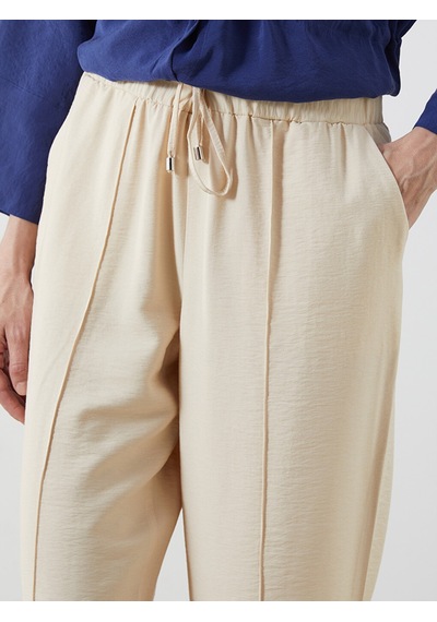 Lcwaıkıkı Classic Bej Beli Lastikli Geniş Paça Kadın Pantolon