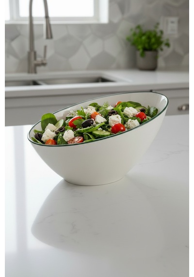 6'lı Truva Salata Kasesi 18cm Rim Yeşil Rinart Krem