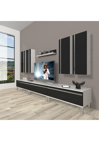 Decoraktiv Eko 8d Mdf Krom Ayaklı Tv Ünitesi Tv Sehpası Beyaz - Siyah