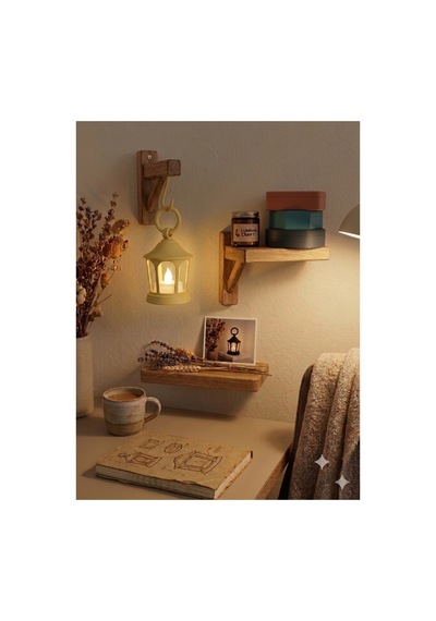 Dekoratif Fener Mini Kaide Led Mumlu Modern Masaüstü Aydınlatma - Otantik Ortam Aydınlatması - Sarı