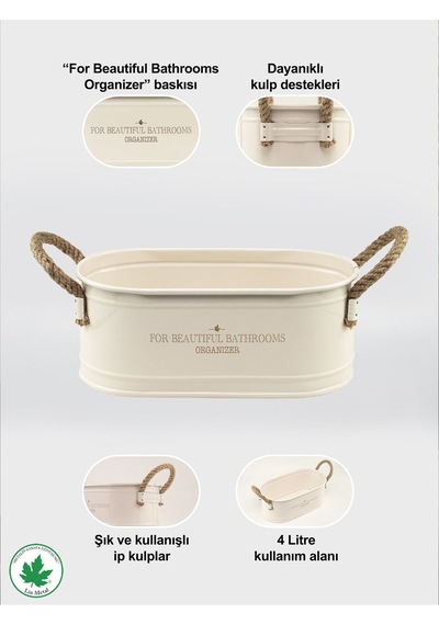 İp Kulplu Baton Metal Banyo Düzenleyici, Banyo Organizeri For Beautiful Bathrooms Organizer Baskı - Krem Krem